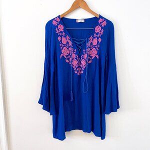 Altar'd State Blue and Pink Peasant Mini Dress, Size Small